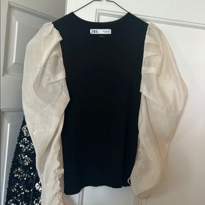 ZARA sheer ruffle sleeve top